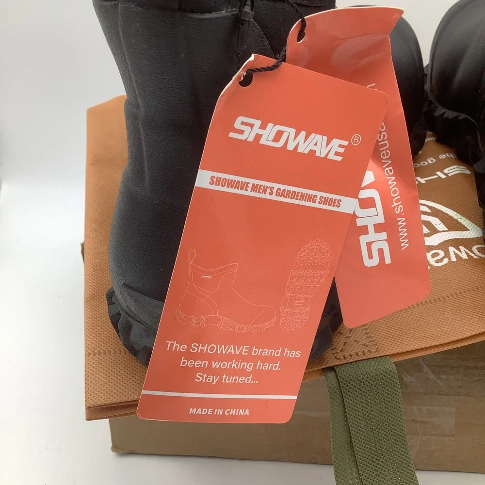 Showave Mens Ankle Rain Boots Waterproof Slip Resistant‎ Black Work Size 14 New